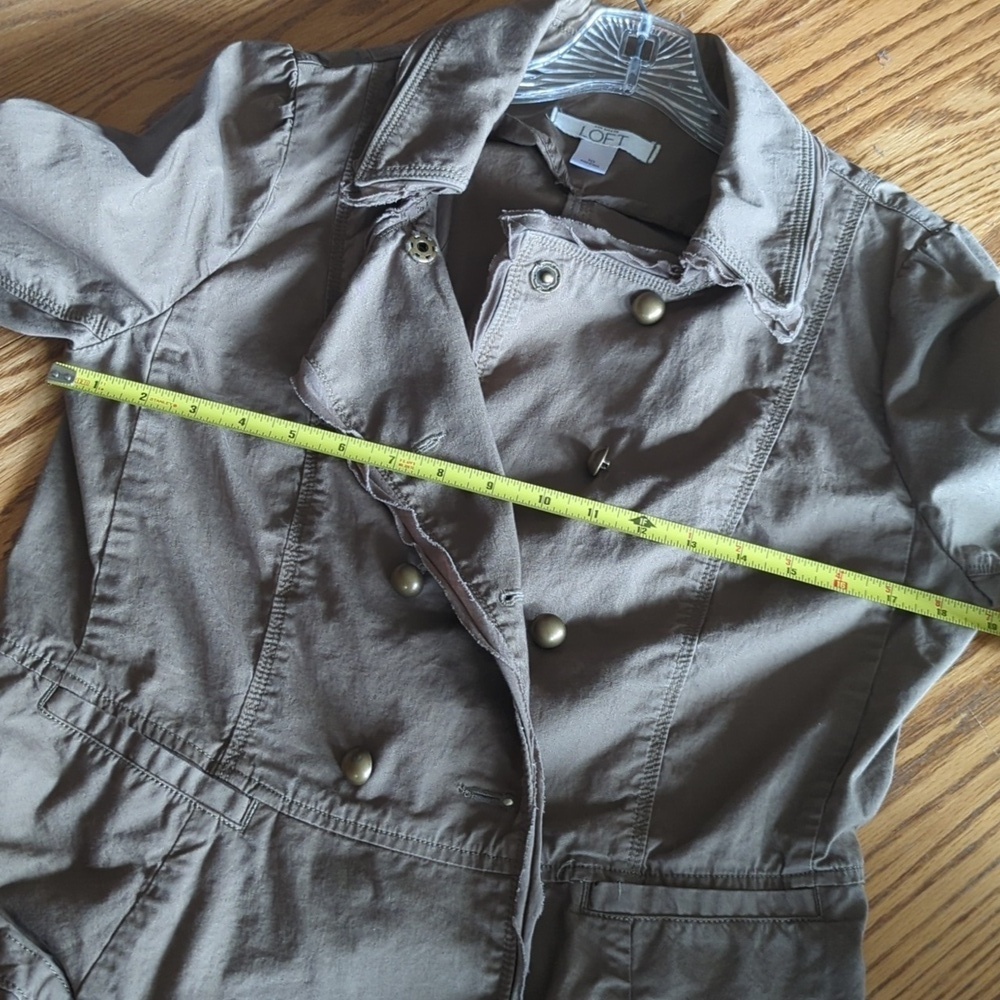 Ann Taylor Khaki Brass Button Down Asymmetrical Moto Jacket Size 10 - Picture 7 of 8